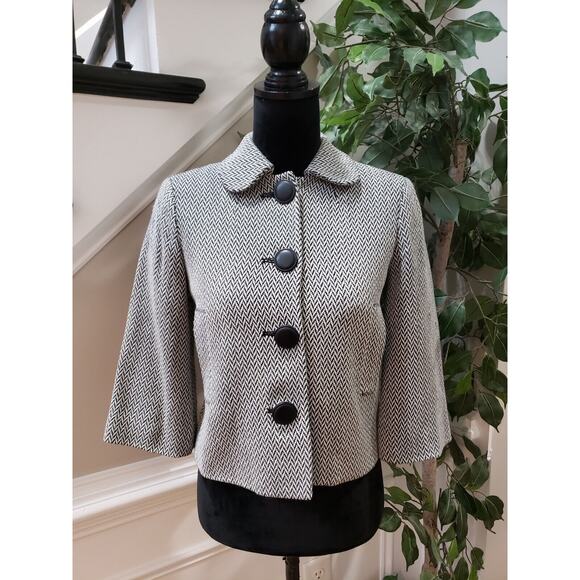 New York & Company Women's White Black Chevron Collared Button Front Blazer XS - Picture 1 of 13
